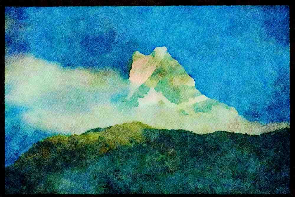605007 Summit Of Machhapuchare, Himalayas, Nepal A4 Limited Edition Watercolour Print