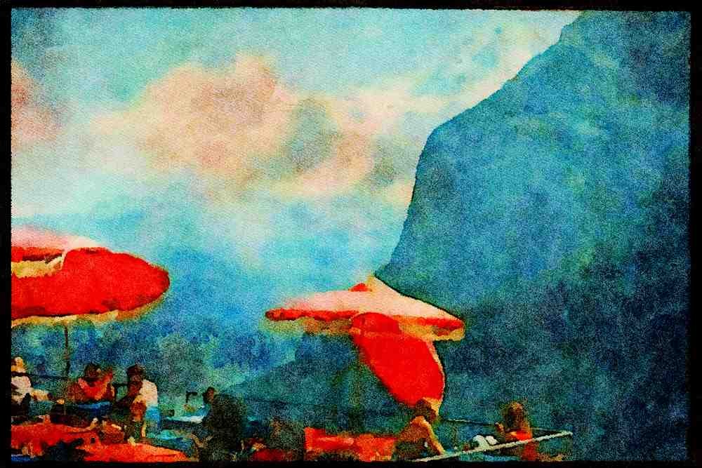605022 From Restaurant Terrace In Mountains Of Murren, Switzerland A4 Limited Edition Watercolour Print