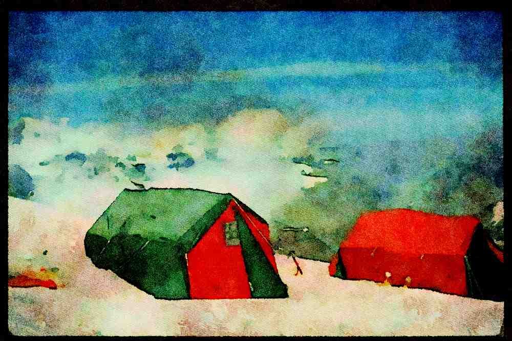 605035 Camp On Everest, Himalayas A4 Limited Edition Watercolour Print