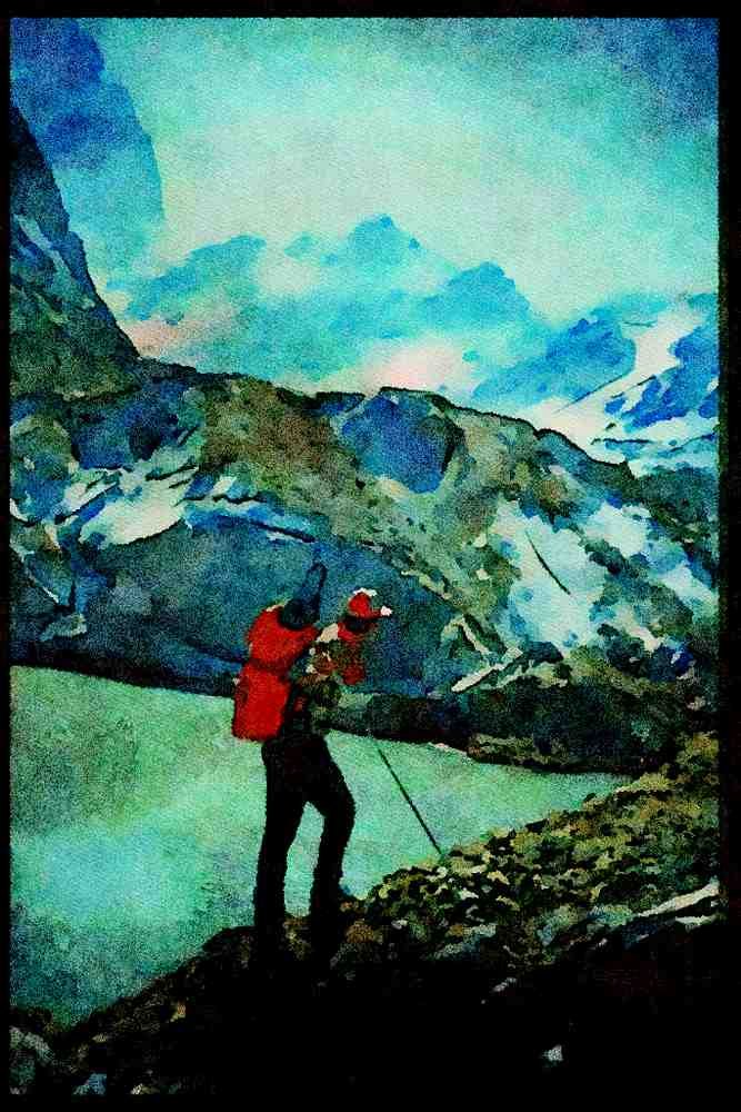 605040 Thulnagi Lake At Base Of Manaslu Glacier, Himalayas A4 Limited Edition Watercolour Print