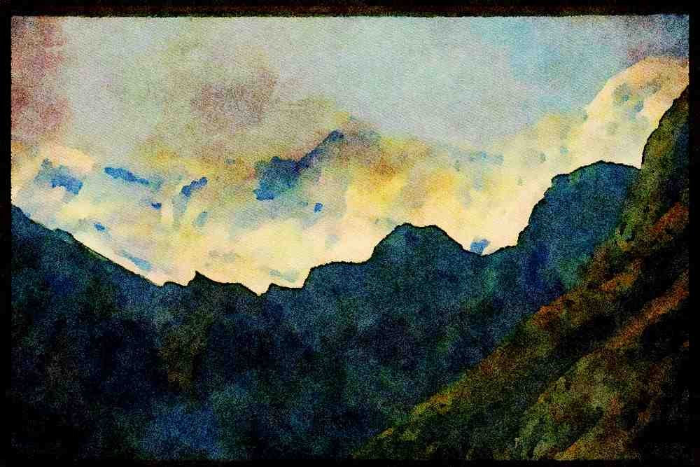 605043 Annapurna Range From Naur Valley, Himalayas A4 Limited Edition Watercolour Print