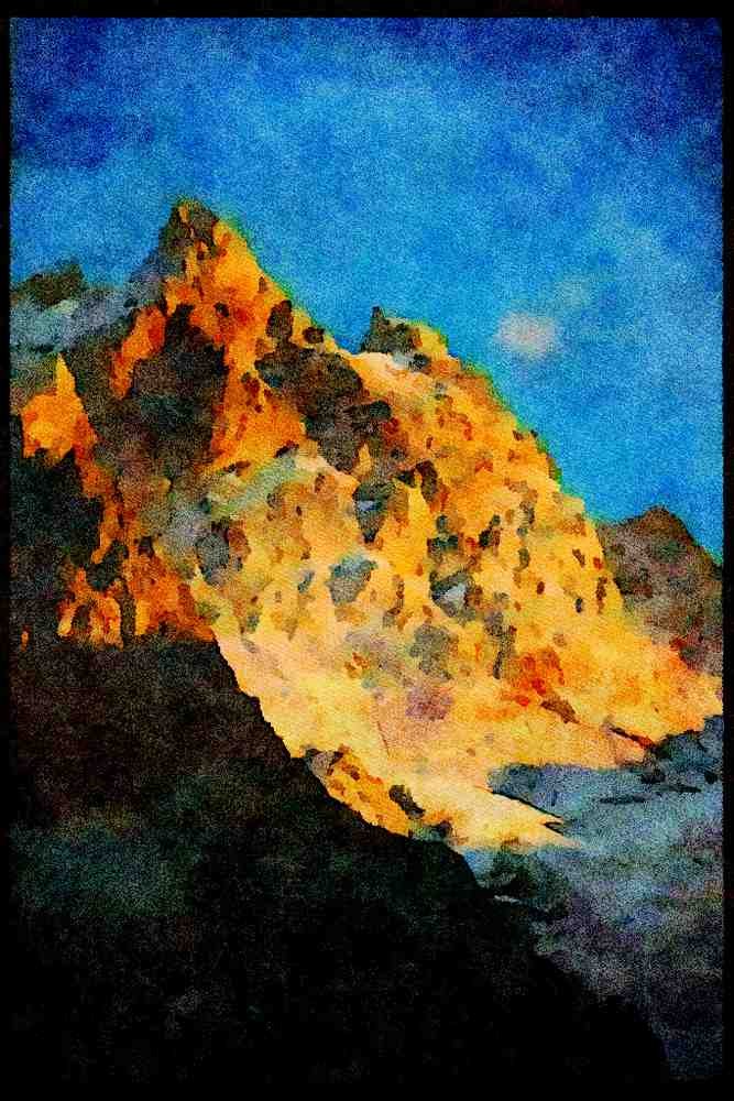 605061 Meije Peak In Lake Afternoon, France A4 Limited Edition Watercolour Print