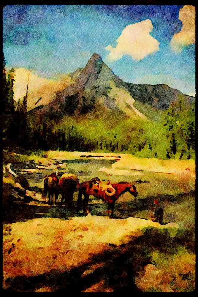 605064 Watering The Horses A4 Limited Edition Watercolour Print