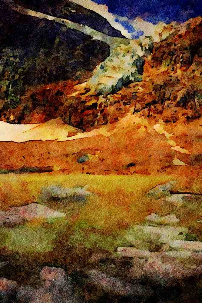 605083 Glacial Pond At Mt. Edith Carvell, Alberta, Canada A4 Limited Edition Watercolour Print