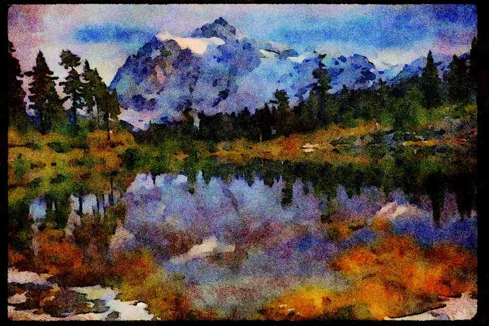 605091 Mount Suskan In Mirror Lake A4 Limited Edition Watercolour Print