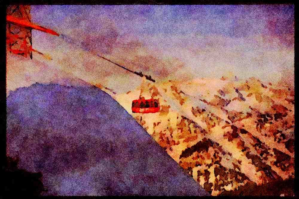 605097 Tram, Jackson Hole, Wyoming A4 Limited Edition Watercolour Print