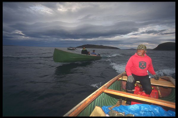 606015 Inuit In Powered Canoes, Ungava Bay, Quebec, Canada A4 Photo Print