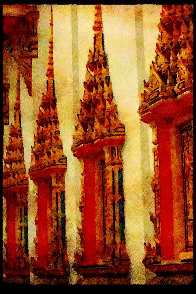 607031 Royal Palace Window Decoration, Thailand A4 Limited Edition Watercolour Print