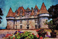 607046 Monbazillac Chateau With Flowers, France A4 Limited Edition Watercolour Print