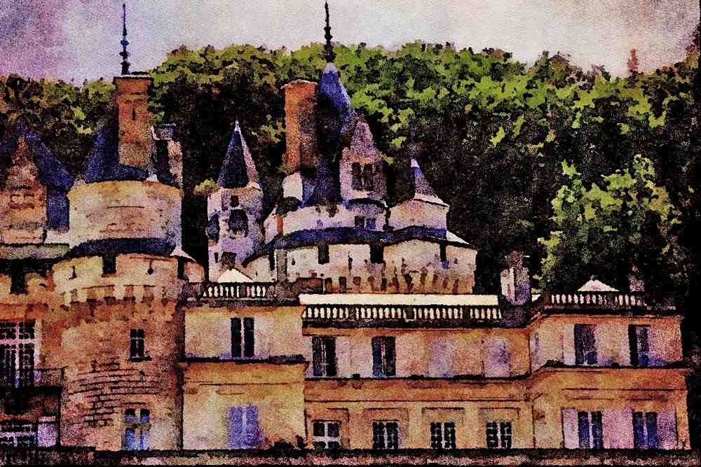 607047 Chateau D'Usse, Loire, France A4 Limited Edition Watercolour Print