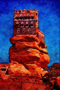 607074 Wadi Dhar Palace, Yemen A4 Limited Edition Watercolour Print