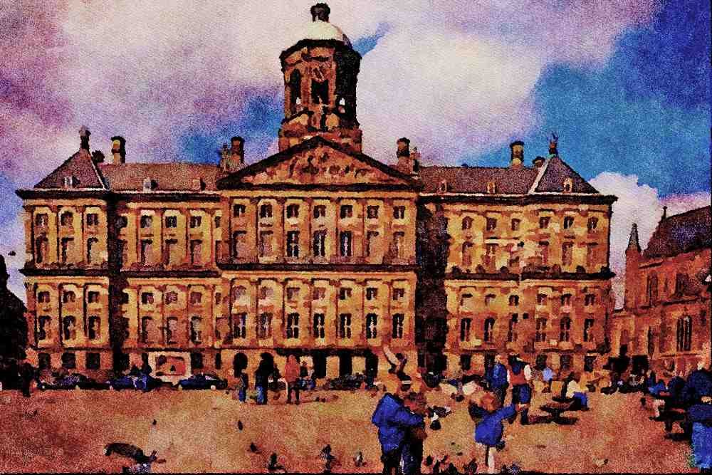 607077 Royal Palace On Dam Square, Amsterdam, Holland A4 Limited Edition Watercolour Print