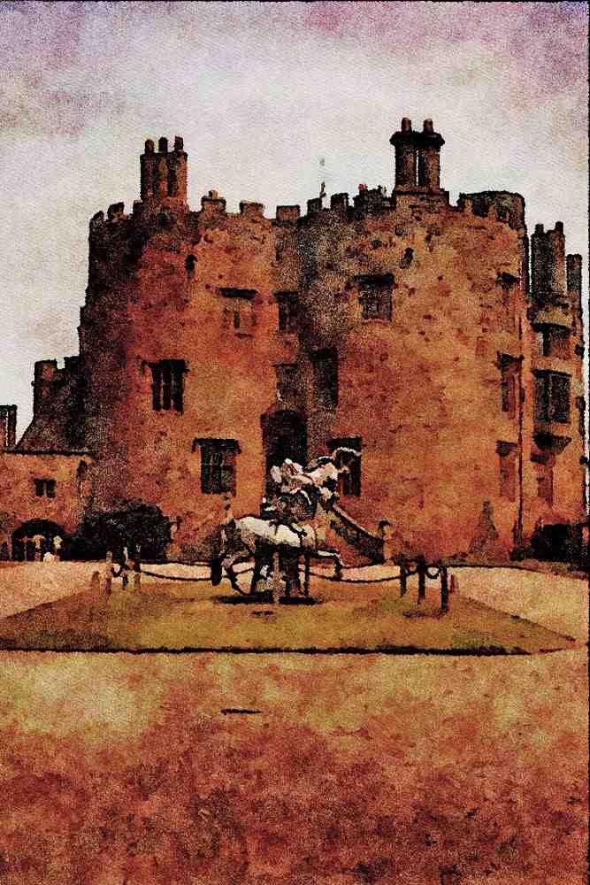 612044 Statue In Front Of Castle, England A4 Limited Edition Watercolour Print