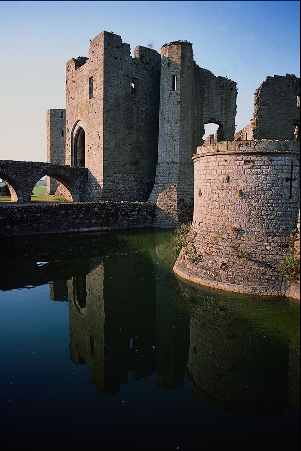 612092 Ruins Of Raglan Castle Reflected In Moat, Gwent, Wales A4 Photo Print