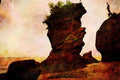 613057 Face Etched In Stone, New Brunswick, Canada A4 Limited Edition Watercolour Print