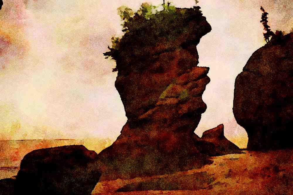 613057 Face Etched In Stone, New Brunswick, Canada A4 Limited Edition Watercolour Print