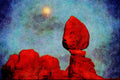 613079 Moon Over Rock Formations, Arches National Park, Utah A4 Limited Edition Watercolour Print