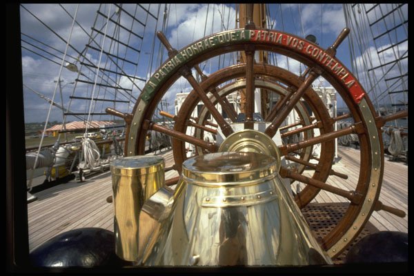 615011 Portuguese Tall Ship Steering Wheel, Portugal A4 Photo Print