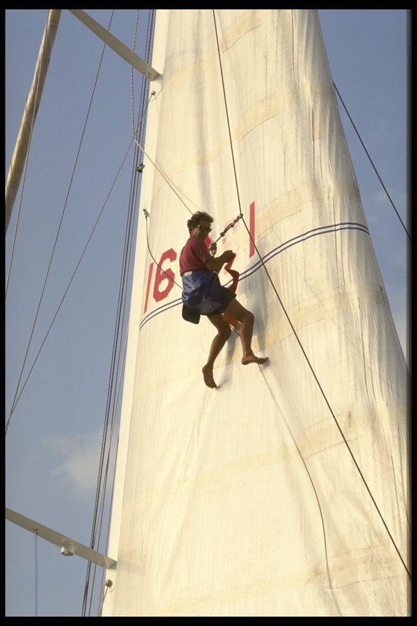 615043 Applying Racing Numbers To Hoisted Sail, St. Tropez A4 Photo Print