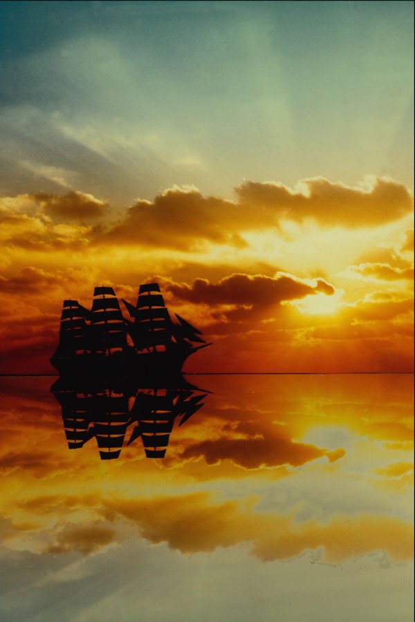 615095 Tall Ship At Sunset With Reflection A4 Photo Print