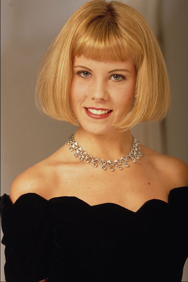 622072 Blonde Bob With Black Dress A4 Photo Print