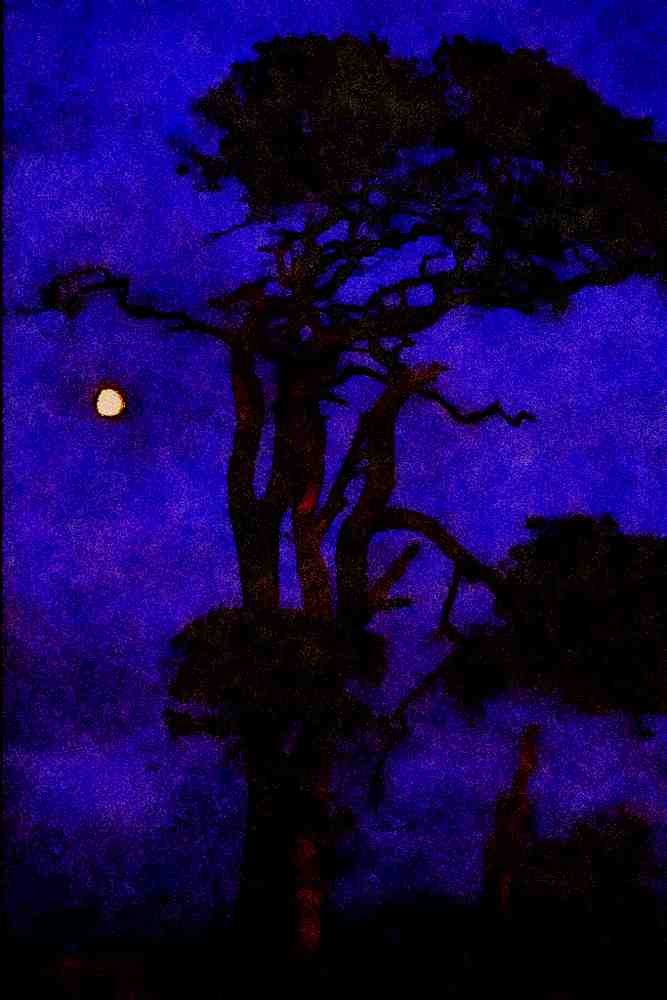 625000 Tree In Moonlight, Salisbury Plain, Wiltshire A4 Limited Edition Watercolour Print