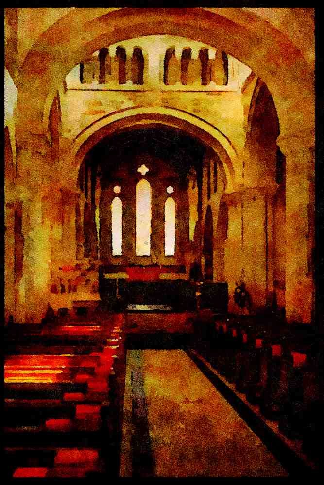 625010 Interior, Wimborne Minister, Studland, Dorset A4 Limited Edition Watercolour Print