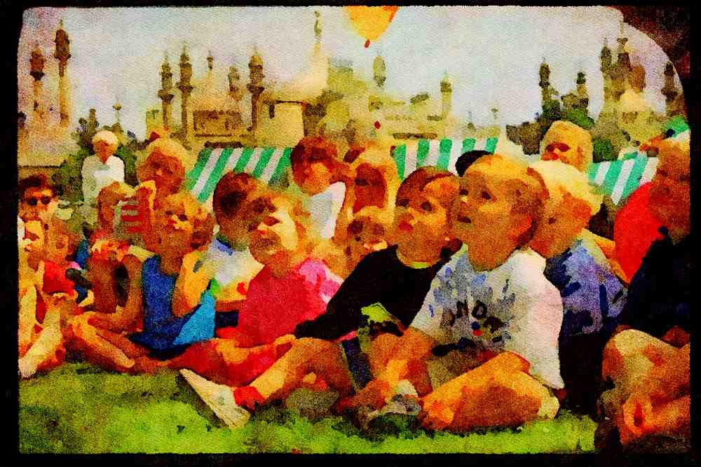 625021 Children In Pavilion Gardens, Brighton A4 Limited Edition Watercolour Print