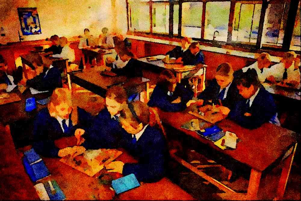 625034 Secondary School Classroom, Physics Lesson A4 Limited Edition Watercolour Print
