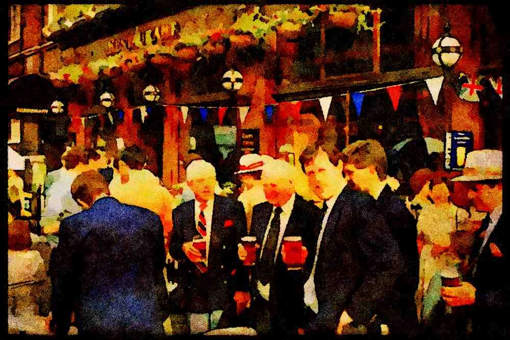 625057 People Outside London Pub A4 Limited Edition Watercolour Print