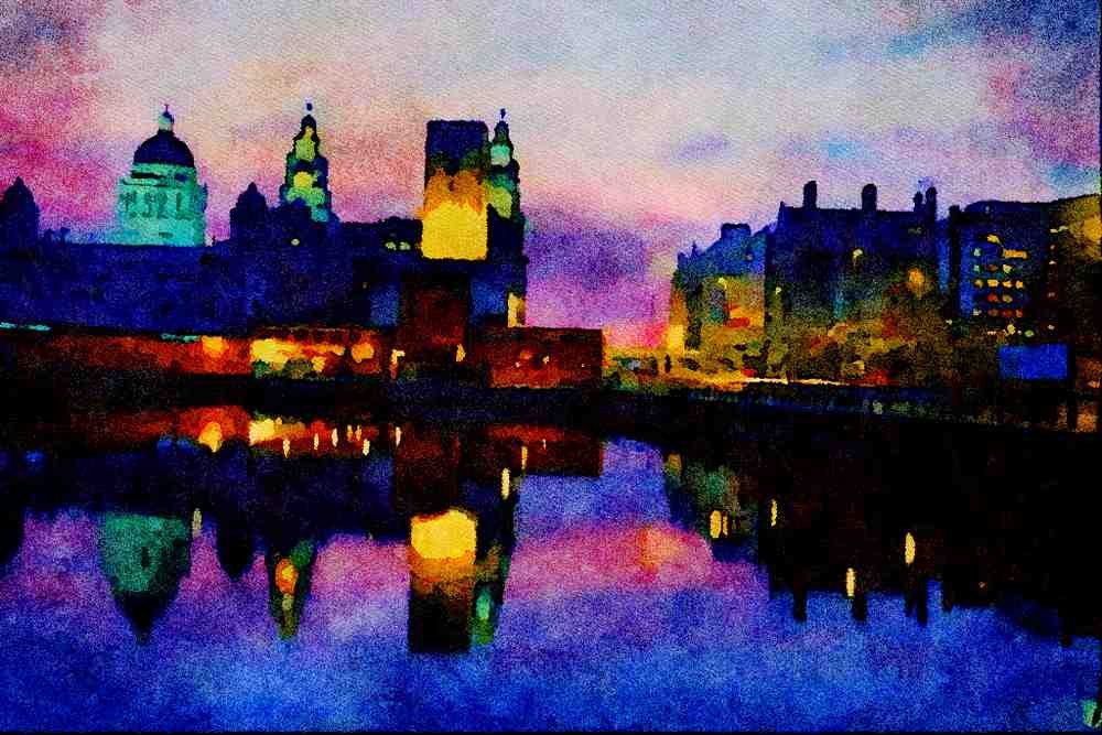 625075 Liverpool At Night A4 Limited Edition Watercolour Print