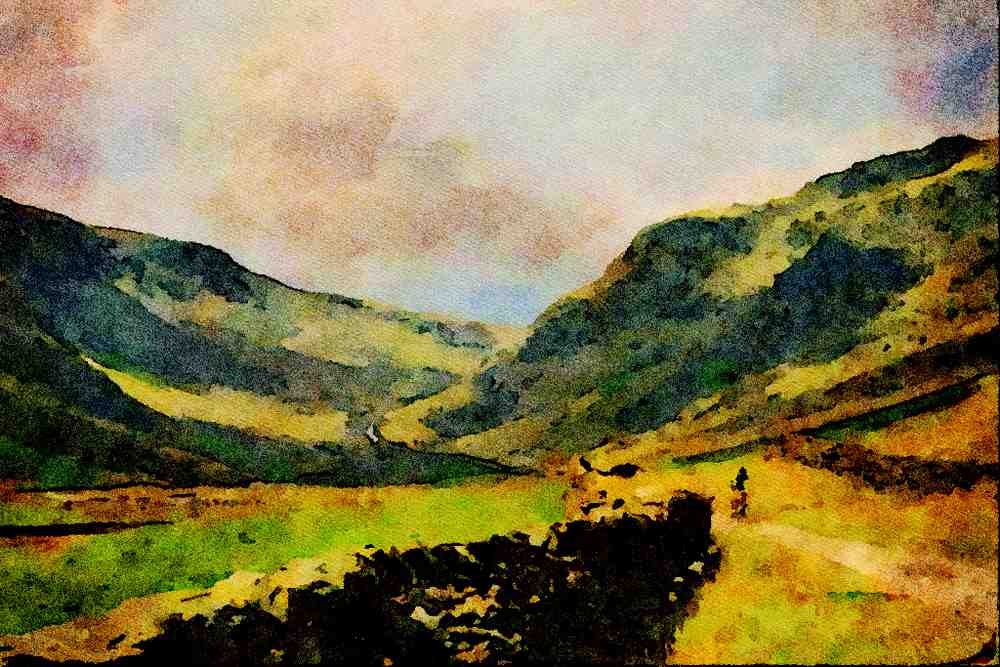 625094 Longsleddale With Mountain Biker, Eastern Cumbria A4 Limited Edition Watercolour Print