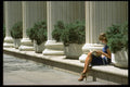 626016 Woman Reading On Steps Of Civic Building A4 Photo Print