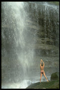 626022 Woman In Swimsuit Standing Under Waterfall A4 Photo Print