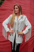 626086 Woman In White Leather Jacket A4 Photo Print