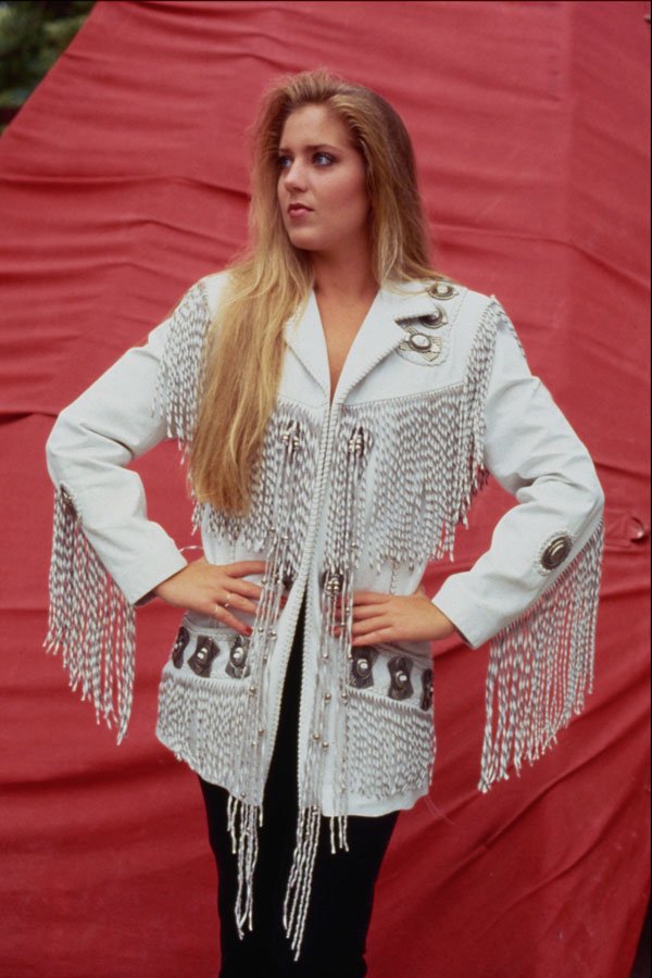 626086 Woman In White Leather Jacket A4 Photo Print