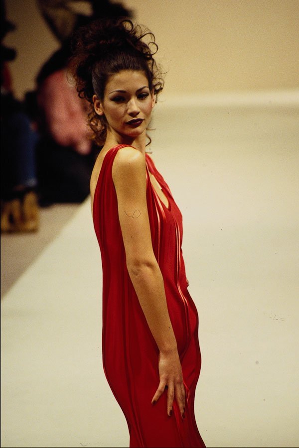 627030 Red Dress With Stripes A4 Photo Print