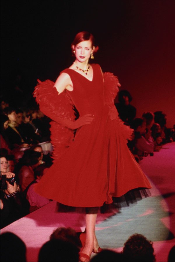 627082 Edina Ronay, Red Dress And Coat A4 Photo Print