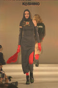 627097 Long Gray Tight Dress With Gray Balaclava A4 Photo Print