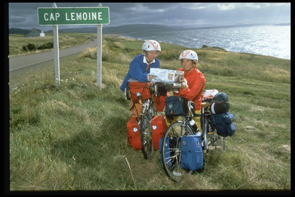 628028 Bikers Checking Map On Cabot Trail, Nova Scotia, Canada A4 Photo Print
