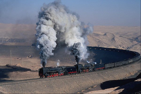 630090 Two QJs On Edge Of Gobi Desert A4 Photo Print