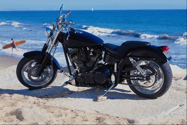 631081 Harley Davidson Motorcycle At California Beach A4 Photo Print