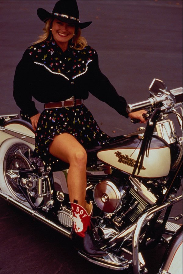 631087 Western Woman On Motorcycle A4 Photo Print