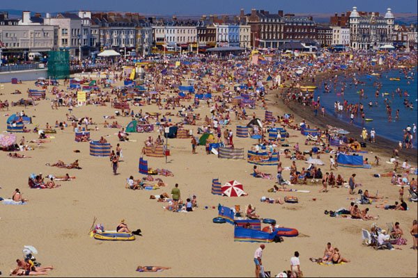 633069 Beach Scene On Sunny Day, Weymouth, England A4 Photo Print