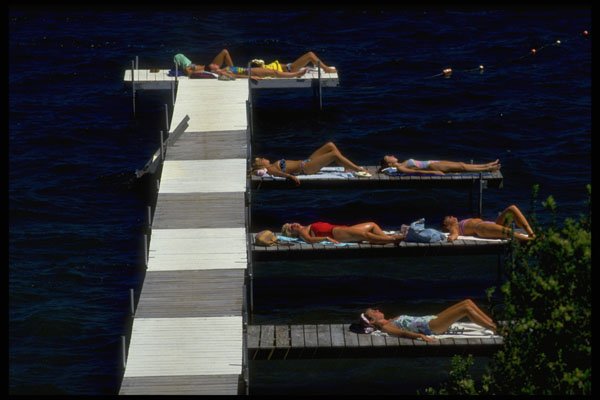 635022 Sunbathers On Lake Chautauqua, New York A4 Photo Print