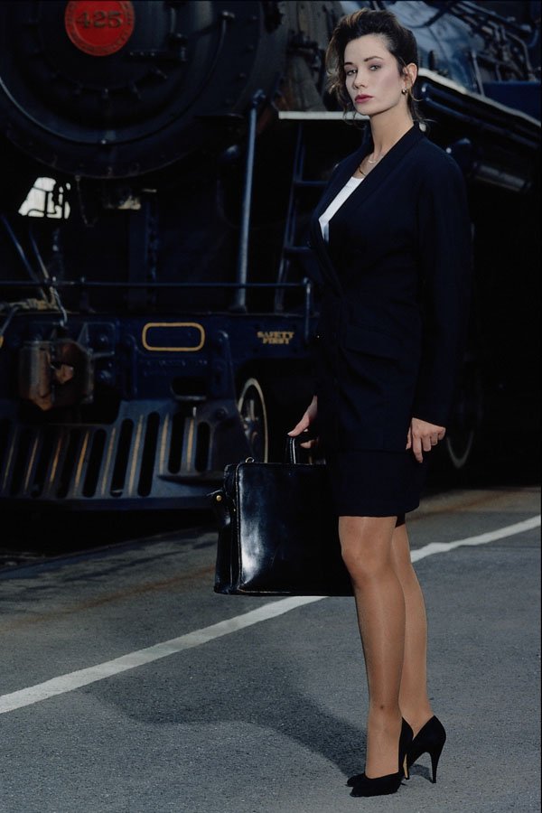 635079 Carolyn And A Steam Locomotive A4 Photo Print
