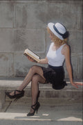 635080 Blonde Woman Reading A Book A4 Photo Print