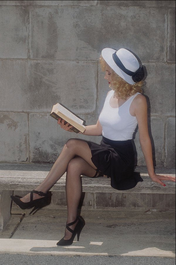 635080 Blonde Woman Reading A Book A4 Photo Print