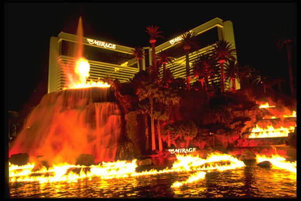638010 Volcano Mountain On Fire At Night, Mirage Hotel And Casino A4 Photo Print