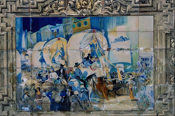 639067 Tile Showing Pilgrimage With Open Wagons, Seville A4 Photo Print